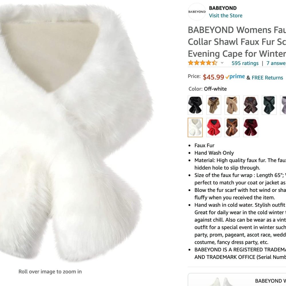 Women's white faux fur collar shawl